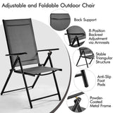 Yaheetech Patio Folding Dining Chairs Set of 2, Stackable Outdoor Lawn Chairs with 8 Adjustable Back Positions and Armrest for Garden, Lawn, Yard and Beach, Dark Gray Yaheetech
