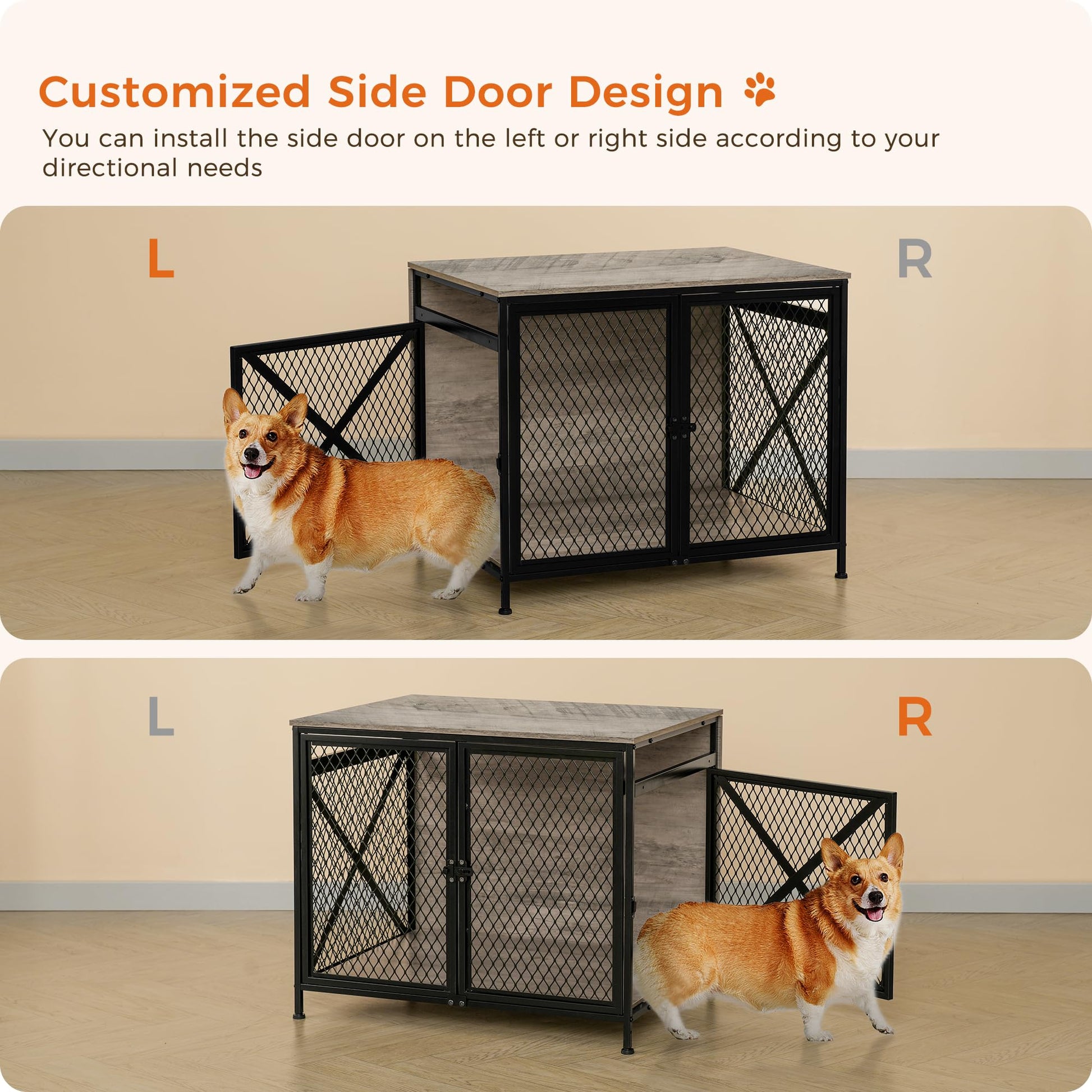 DWANTON Dog Crate Furniture, 31.5" L Three-Door Wooden Dog Kennel Indoor, Connectable expansion, Wooden Dog Crate Table for Small/Medium/Large Dog, Dog House, Dog Cage Large, Greige - WoodArtSupply