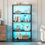 Vlsrka Wooden Bookshelf with Lights, 5 Tier Bookshelf with Storage, Tall Bookcase with Open Shelves, Standing Bookshelves Display Rack for Living Room, Home Office, Black Vlsrka