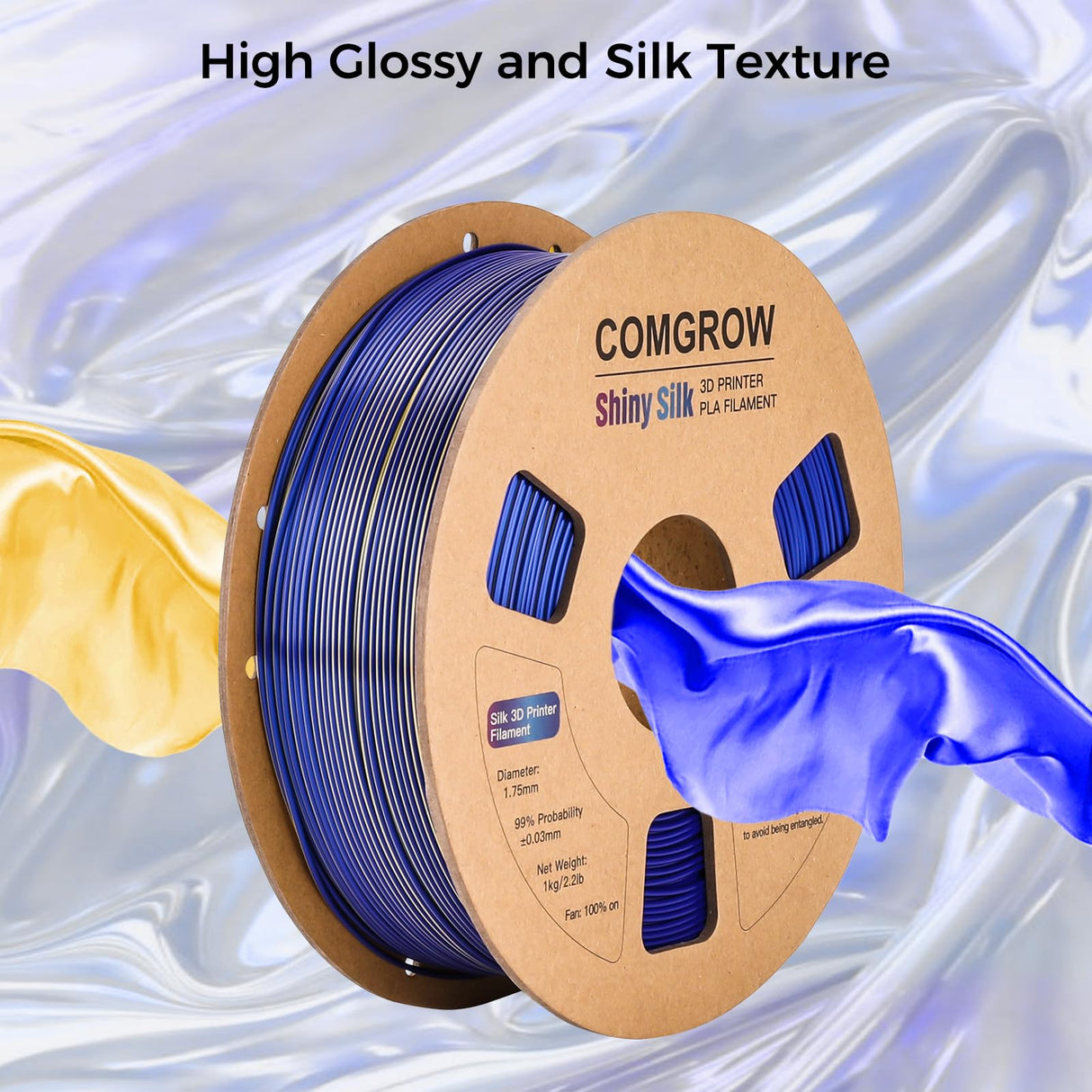 Comgrow Silk PLA 3D Printer Filament, Dual Color 2 in 1 Golden and Blue, 3D Printing PLA Filament 1.75mm, Dimensional Accuracy +/- 0.02 mm, 1KG Spool, Coextrusion Shiny Silk 3D Filament Comgrow