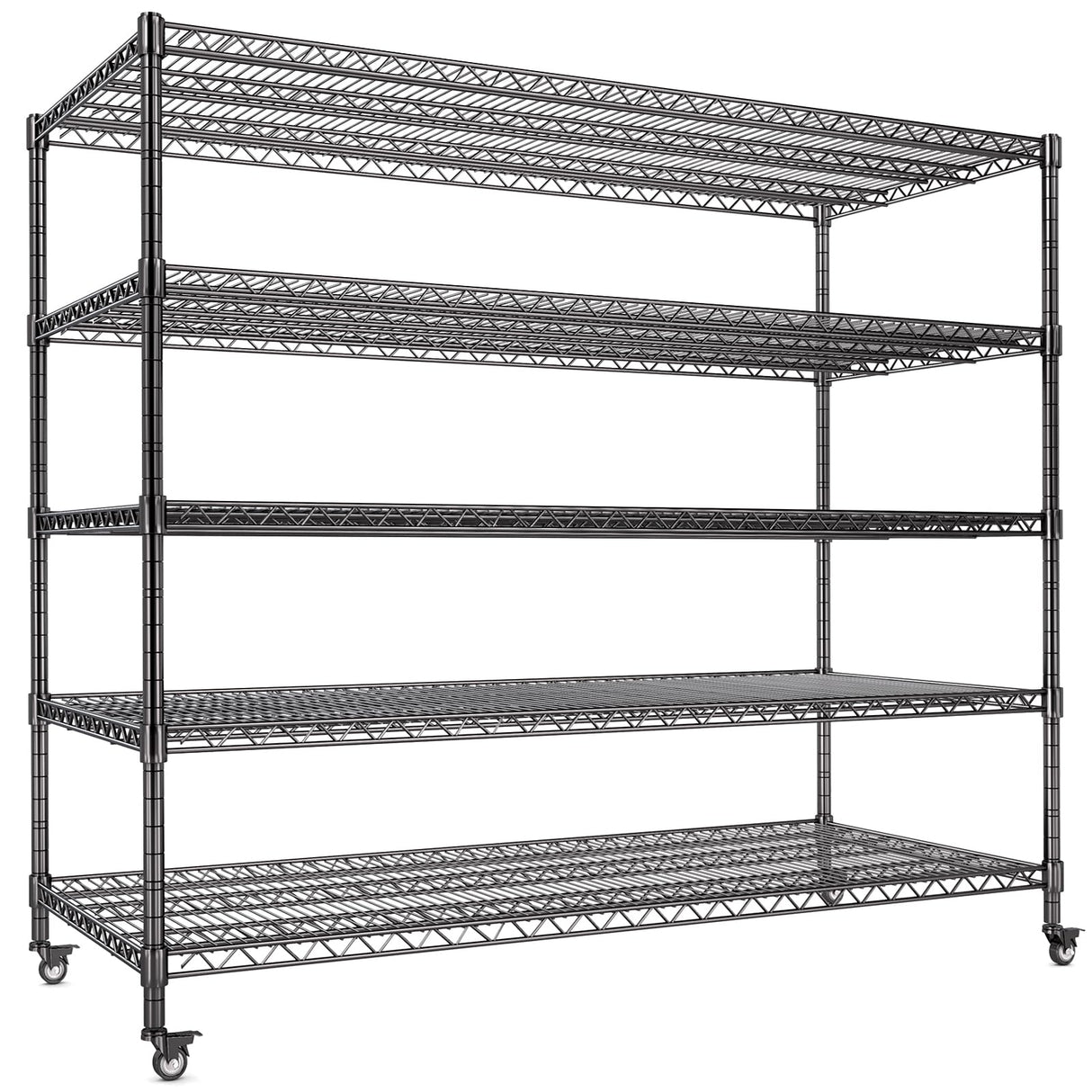 AIRAJ 60” W Storage Shelves Heavy Duty | 5 Tier Wire Shelving | 3500 LBS Metal Shelving | Garage Shelving Units and Storage | Rolling Wire Rack with Wheels | Adjustable Layer Height | 60”W×24”D×72” H AIRAJ