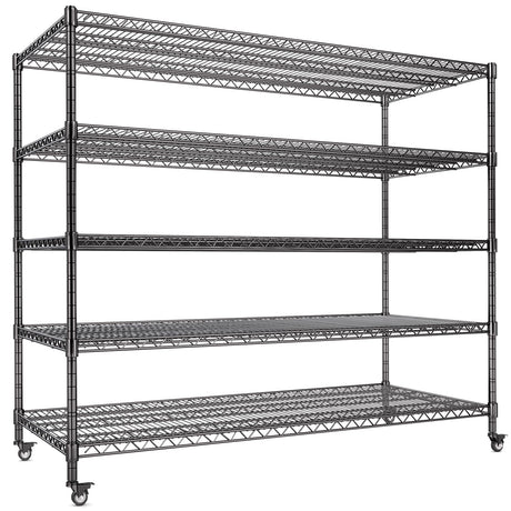 AIRAJ 60” W Storage Shelves Heavy Duty | 5 Tier Wire Shelving | 3500 LBS Metal Shelving | Garage Shelving Units and Storage | Rolling Wire Rack with Wheels | Adjustable Layer Height | 60”W×24”D×72” H AIRAJ