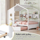 Harper & Bright Designs Kids Full Size House Bed with Trundle & Storage Shelf, Wood Full Size Platform Bed Frame with Roof, House Bed for Boys, Girls, White Harper & Bright Designs
