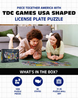 USA License Plate Map 1000 Piece Jigsaw Puzzle in the Shape of the US - 31 inches long - Cool Wall Art TDC Games