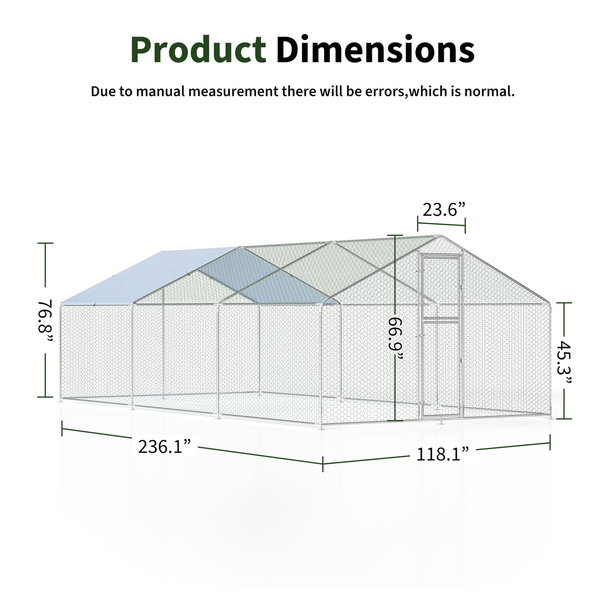DAKITO Chicken Coop,Large Metal Chicken Run Pen,Walk in Chicken Coops for 6/10 Chickens,Double Door Chicken House with Waterproof & Anti-UV Cover for Backyard. (19.7x9.8x6.4 FT) DAKITO