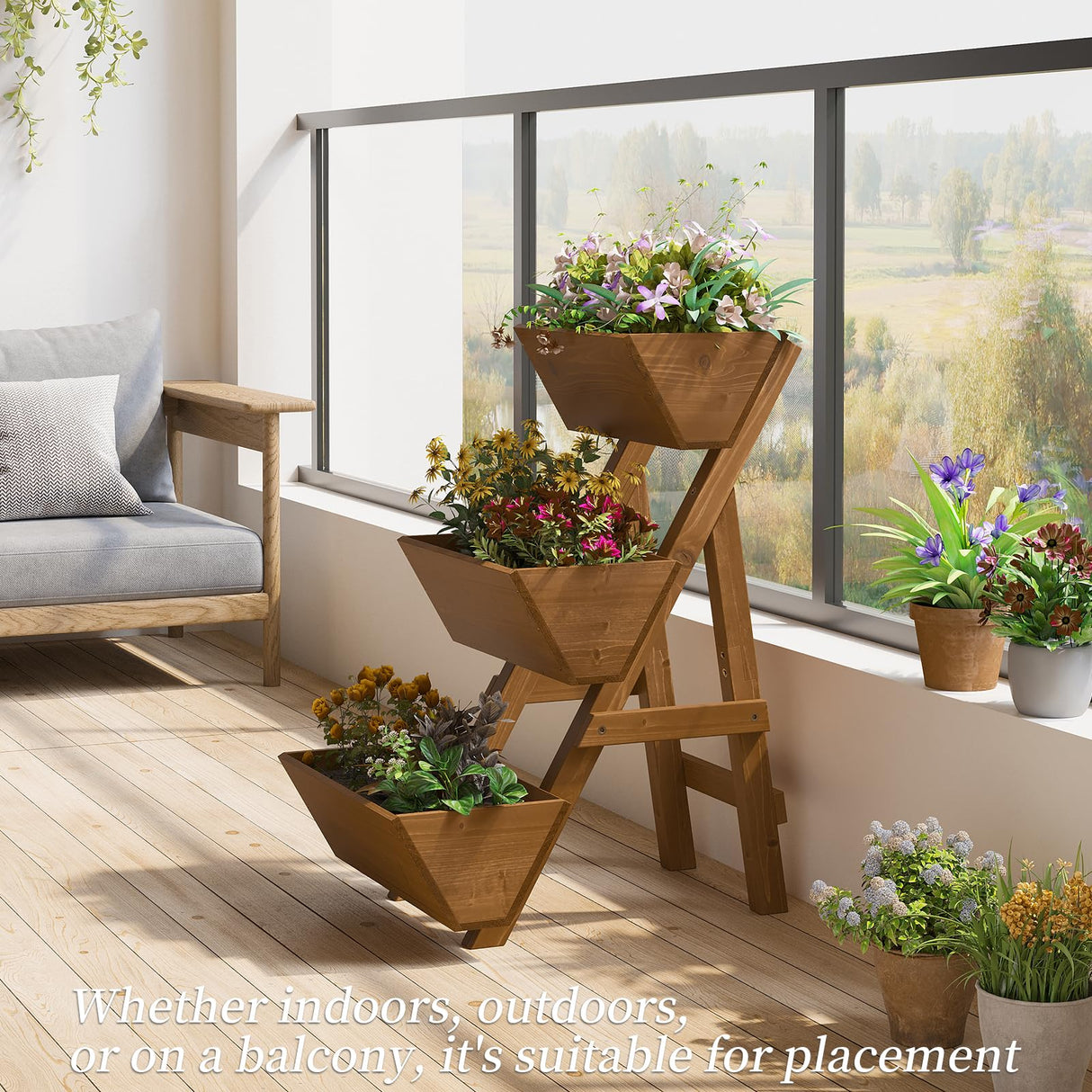 Kitsanery 3-Tiers Wooden Raised Garden Bed,Wood Planter Box for Vegetable,Flower Rack,Flower Pot Stands,Indoor Outdoor Gardening Planting Beds (Brown, Small) Kitsanery