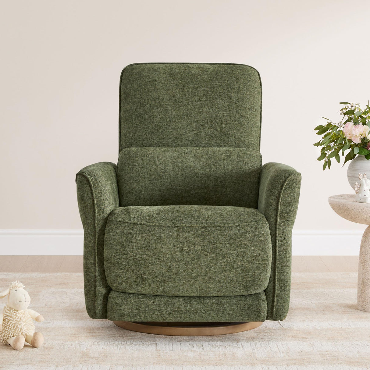 CHITA Power Nursery Rocking Chair, Swivel Glider Recliner Chair with Solid Wood Base, Bulit-in USB & Type-C Charging Ports for Living Room, FSC Certified, Moss Green CHITA