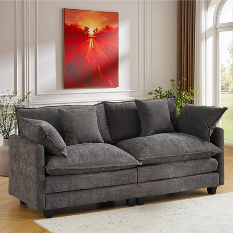 77" Cloud Chenille Sofa Set with Pillows, Deep Seat Loveseat Couch for Apartments, Space Saving 2-Seater with Solid Wood Frame, Easy Assembly (1YR Guarantee) MUDANT