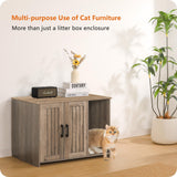 DWANTON Litter Box Enclosure, Cat Litter Box Furniture Hidden, with Scratching Mat, Wooden Cat Washroom Indoor, 31.5" L x 19.7" W x 21.7" H, Greige Dwanton