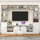 chartustriable 103" Wall Unit TV Stand with Storage for TVs up to 80" Large Farmhouse Wall Unit Entertainment Center w/Sliding Barn Door Cabinets and Power Outlet for Living Room, White chartustriable