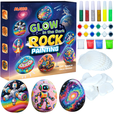 Awsoo Shell & Rock Painting Kit- Glow in The Dark Shell & Rock Kit, Arts and Crafts for Kids Ages8 9 10 11 12, Art Supplies Toy, Kids Craft Paint Kits, Birthday Party Gift Toy