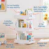 Spirich Kids Rotating Bookshelf Tower, Spinning Bookcase Lazy Susan with Book Display, 3 Tier Revolving 360 Book Shelf Storage, Vertical Rotate Turning Corner Organizer, White Spirich