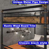 LEEKOUS Upgraded Version Thicken Metal Full XL Over Queen Bunk Bed, Best Industrial Style Heavy Duty Full Over Queen Size Bunk Bed, Convertible into 2 Beds Wood Board, Water Pipe Design for Adults LEEKOUS