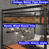 LEEKOUS Upgraded Version Thicken Metal Queen Over Queen Bunk Bed, Best Industrial Style Heavy Duty Queen Size Bunk Bed, Convertible into 2 Beds Wood Board, Water Pipe Design for Adults (Queen) LEEKOUS