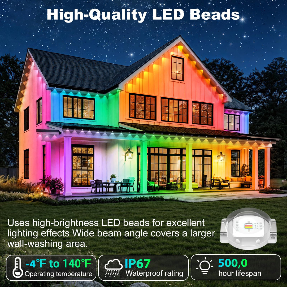 RCUICA 500FT Permanent Outdoor Lights Waterproof with Smart App Control Remote,DIY Scene Modes,Music Sync hronization,Eaves Lights for Garden Decor,Deck,Christmas RCUICA