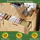 Greenvelly 6 Drawer Double Dresser for Bedroom, Modern Rattan 6 Drawer Dresser with Golden Handles, Wooden Storage Chest of Drawers for Bedroom, Living Room, Hallway Greenvelly