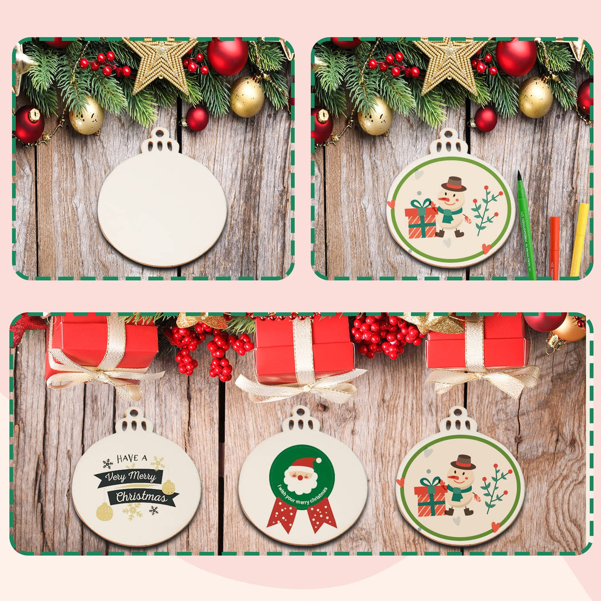 Covacure 100PCS DIY Christmas Crafts - Wooden Christmas Ornaments Unfinished Predrilled Wood Circles for Crafts Centerpieces Holiday Hanging Decorations covacure
