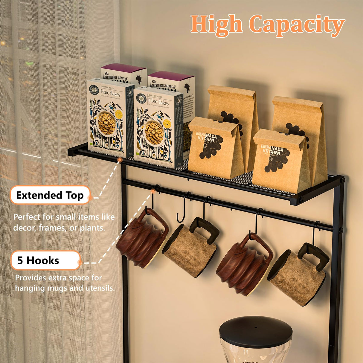 Honkazita Farmhouse Coffee Bar Cabinet 23 Inch Width with Coffee Storage Case,Coffee Station Bar Cabinet with 5 Hooks for Kitchen, Dining,Living Room Honkazita