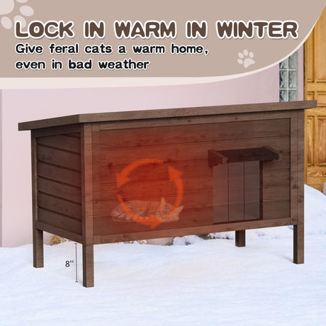 Kinchoix Outdoor Cat House Feral Cat Shelter Fully Insulated Outside Feral Cat Enclosure Wooden for Multiple Cats Possum Stray Condos Barn Cat Weatherproof Cathouse 34.4" L x 21.7" W x 27.2" H Kinchoix
