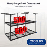 FLEXIMOUNTS 4x8 2-Tier Overhead Garage Storage Rack – Adjustable Heavy Duty Metal Garage Ceiling Storage Racks, 1000 lbs Capacity – Garages Organization System for 10–15 ft Tall Garages, Black FLEXIMOUNTS