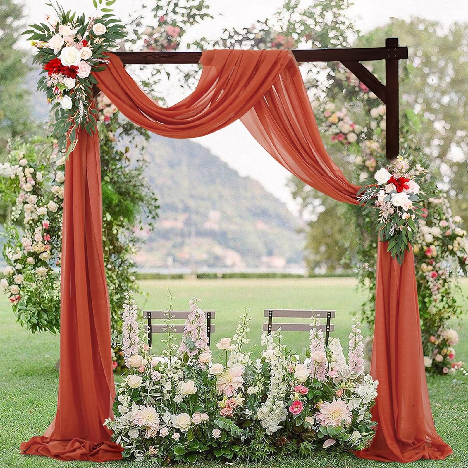 THORISE 7.3FT Wooden Wedding Arch Stand Square Wood Arch Wedding Arbor for Ceremony Party Proposal Scene Garden - WoodArtSupply