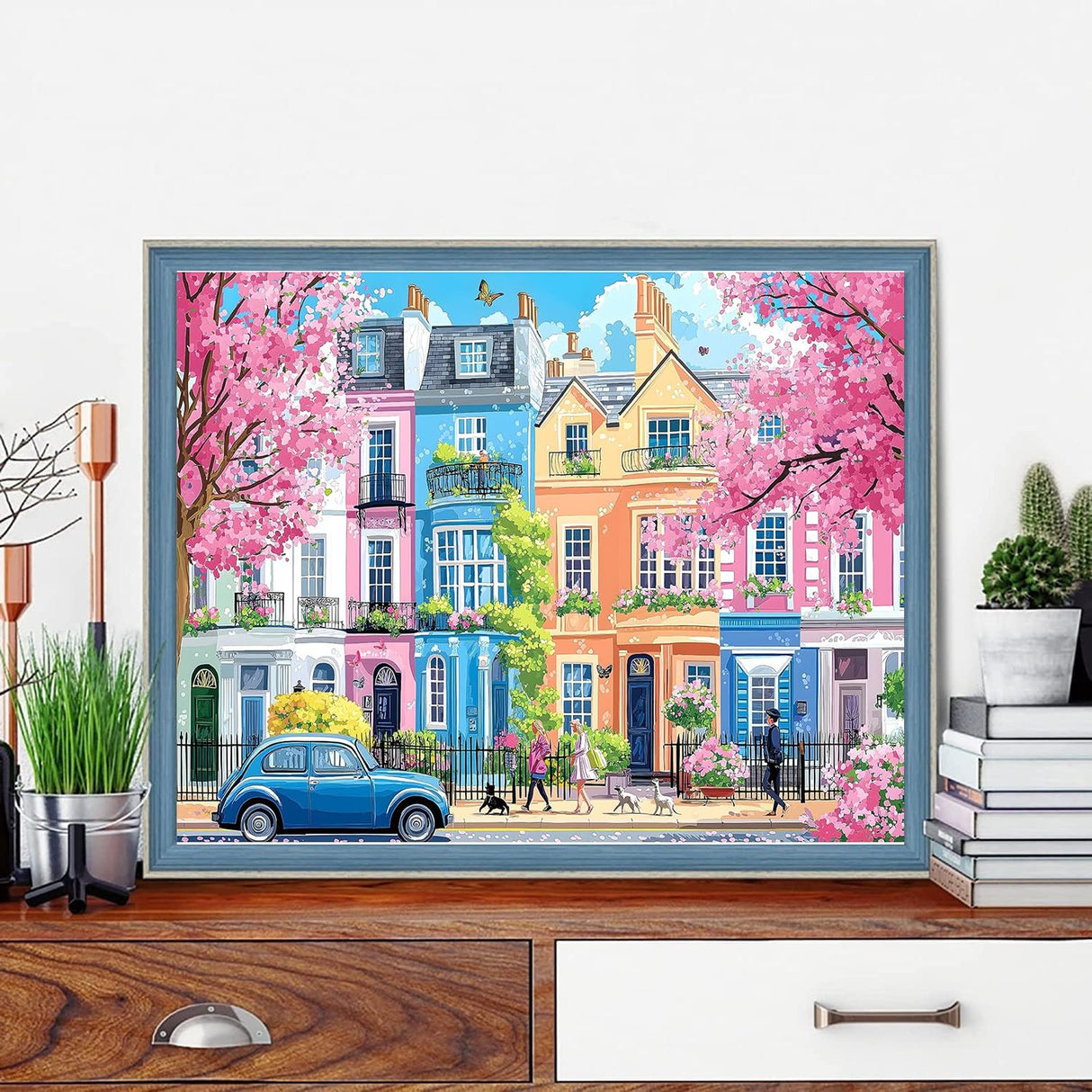 Accompany Wind 5D Diamond Painting Kits for Adults, Sakura Blossom Street Diamond Art Kits for Beginner, DIY Round Full Drill Dots Gem Art Kits for Home Wall Decor 16 x 12 Inch Accompany Wind