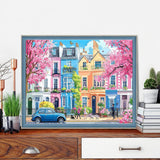 Accompany Wind 5D Diamond Painting Kits for Adults, Sakura Blossom Street Diamond Art Kits for Beginner, DIY Round Full Drill Dots Gem Art Kits for Home Wall Decor 16 x 12 Inch Accompany Wind