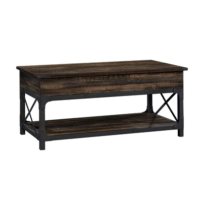 Sauder Steel River Rustic Industrial Style Lift Top Coffee Table, Coated Metal and Carbon Oak