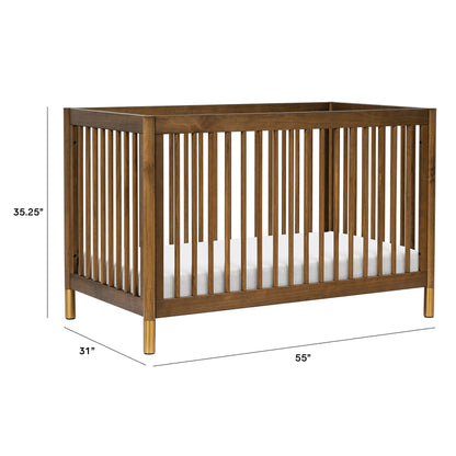 Babyletto Gelato 4-in-1 Convertible Crib with Toddler Bed Conversion in Natural Walnut and Brushed Gold Feet, Greenguard Gold Certified