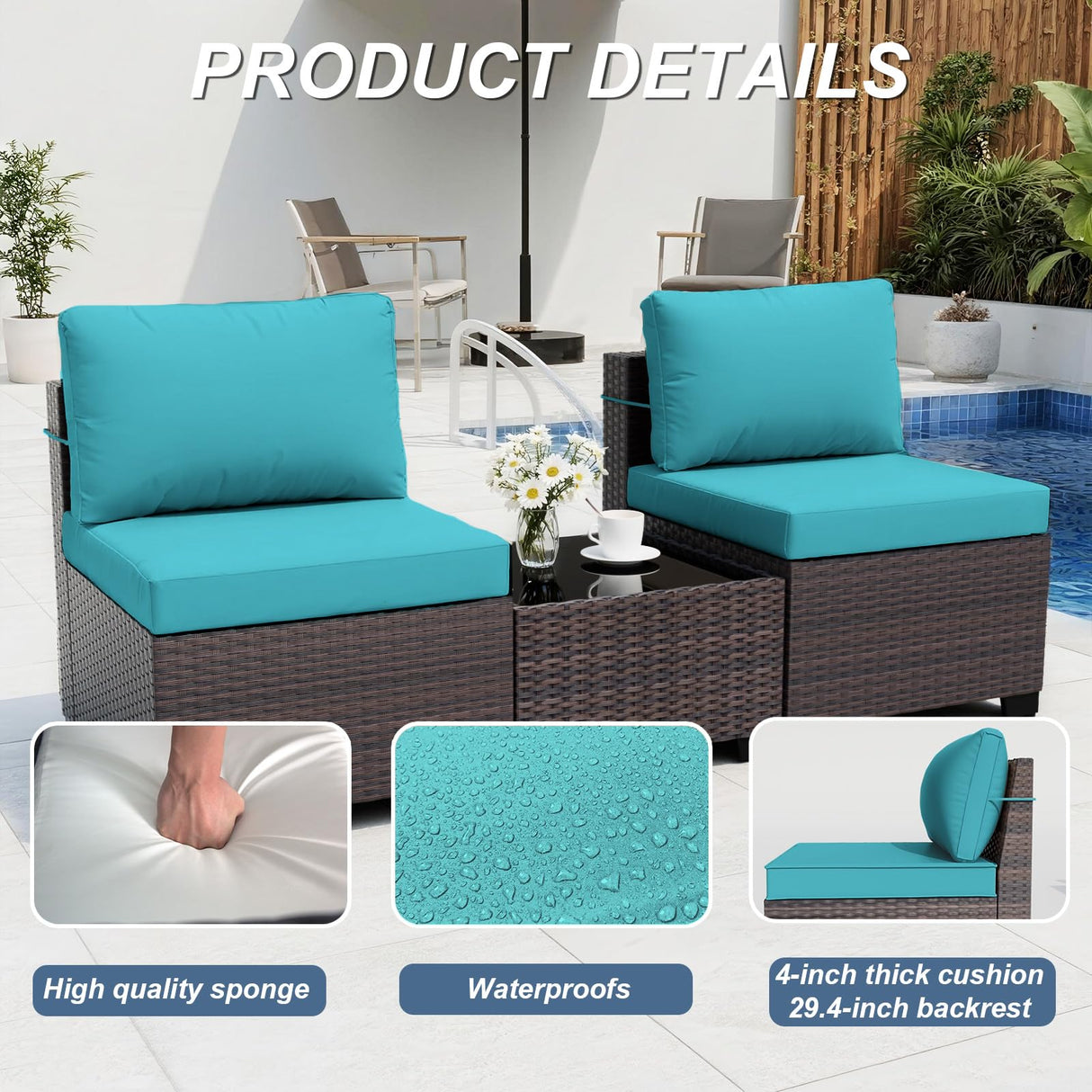 ALAULM 8 Pieces Outdoor Patio Furniture Set with Propane Fire Pit Table Outdoor Sectional Sofa Sets Patio Furniture 43" Gas Fire Pit Brown PE Rattan Patio Conversation Set w/6 Cushions (New Blue) ALAULM