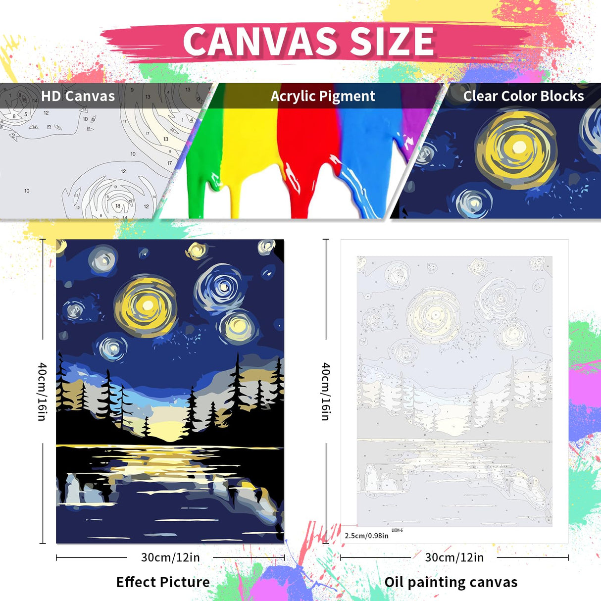 TINY FUN 6PC Paint by Number Kit for Adults DIY Oil Painting Kit 12x16 Inch Unframed Canvas, Nature Landscape Art Beginner Friendly Craft Kits for Home Decor Gift TINY FUN