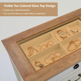 Tltaroni Farmhouse 8 Drawer Dressers, Wooden Chest of Drawers with Glass Top LED Light Charging Station Human Sensor Storage Organizer for Living Room Bedroom and Hallway, Antique White Tltaroni