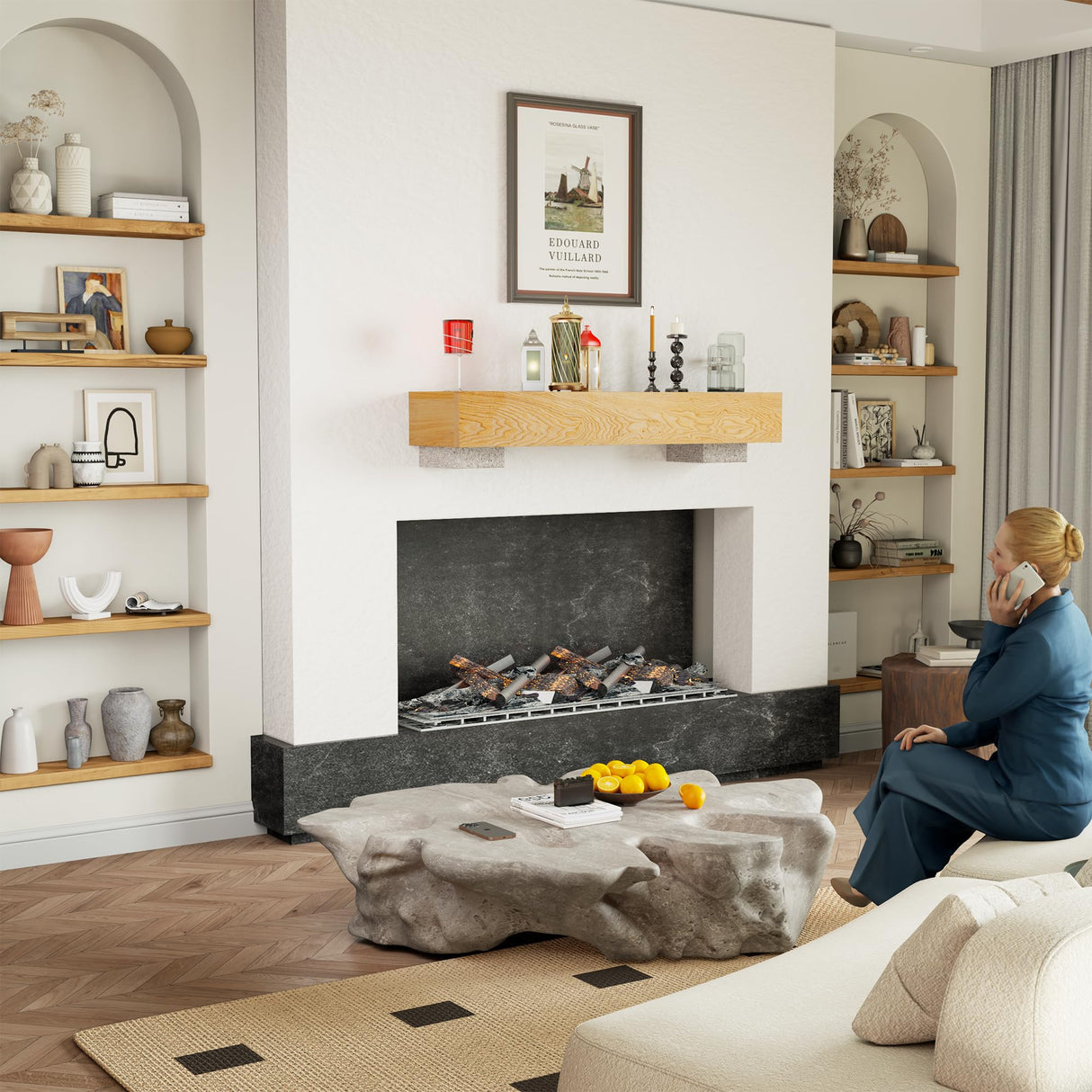 Heimlove Fireplace Mantel 48 Inch,Floating Fireplace Mantel Wood Shelf,Wall Mounted Rustic Wood Display Shelf for Home Decor,Rustic Traditional,Farmhouse Fireplace Mantel Shelves | 48"x 8"x 6"-Natural Heimlove