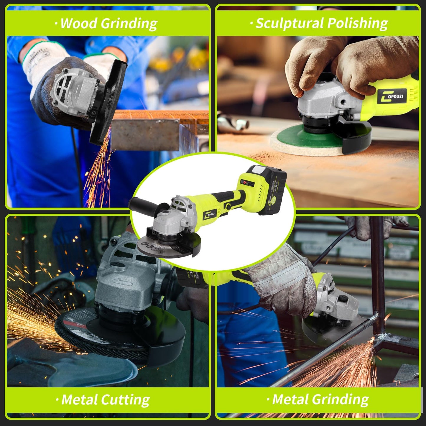 Cordless Angle Grinder Set, 2x 6.0 AH Batteries,21V Power Angle Grinder Tools,10000 RPM Brushless Electric Grinder with 10-5" Cutting Wheel, Flap Wheel, Wool Carving Wheel for Cutting & Grind - WoodArtSupply