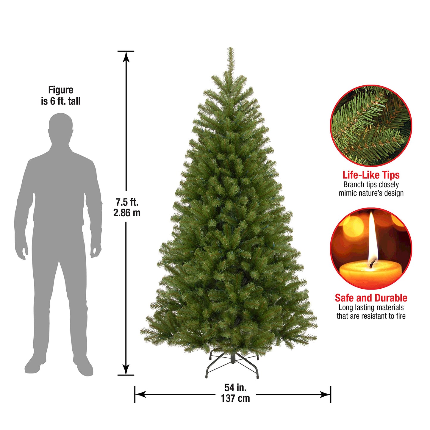 National Tree Company Artificial Full Christmas Tree, Green, North Valley Spruce, Includes Stand, 7.5 Feet