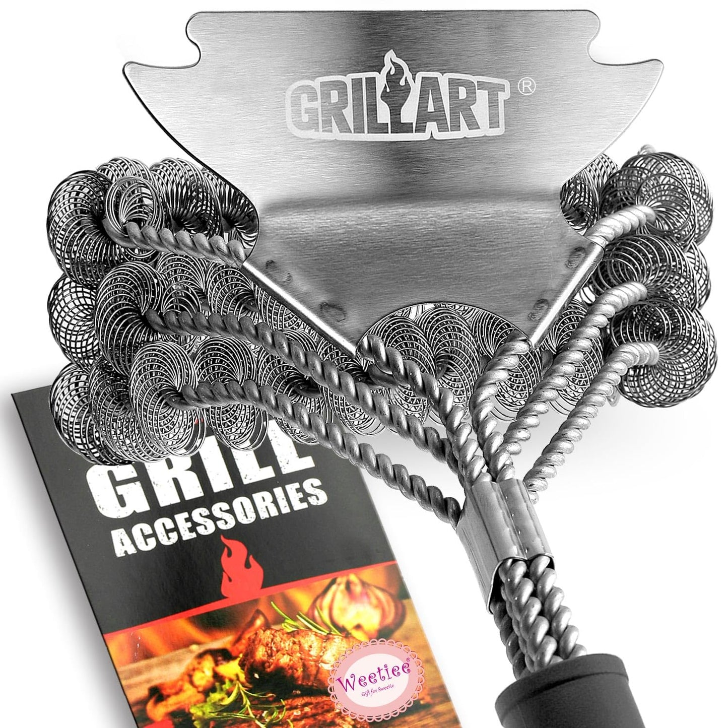 GRILLART Grill Brush and Scraper Bristle Free - Safe BBQ Brush for Grill -Stainless Grill Grate Cleaner - Safe Grill Accessories for Porcelain/Weber Gas/Charcoal Grill - Gifts for Grill Wizard/Men/Dad