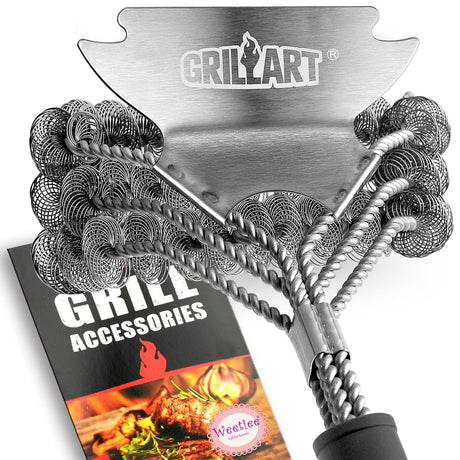 GRILLART Grill Brush and Scraper Bristle Free - Safe BBQ Brush for Grill -Stainless Grill Grate Cleaner - Safe Grill Accessories for Porcelain/Weber Gas/Charcoal Grill - Gifts for Grill Wizard/Men/Dad Weetiee