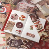 Scrapbook Photo Album Supplies Kit with Tweezers and Glue Tape – Vintage Aesthetic Junk Journaling Set, Scrapbooking Paper, Sticker Pack, Notebook, Stationery Kit, Gift for Adults Teens (Mushroom) imoon