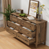 CARPETNAL 55" Walnut Dresser for Bedroom, 6 Drawer Dresser with Wide Drawer and Metal Handles, Wood Dressers & Chests of Drawers for Hallway, Entryway. CARPETNAL