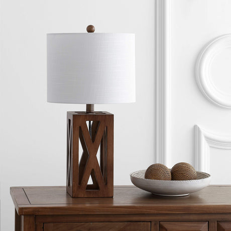 JONATHAN Y JYL1062A Stewart 21.5" Wood LED Table Lamp Industrial French Country Rustic Bedside Desk Nightstand Lamp for Bedroom Living Room Office College Bookcase LED Bulb Included, Brown JONATHAN Y