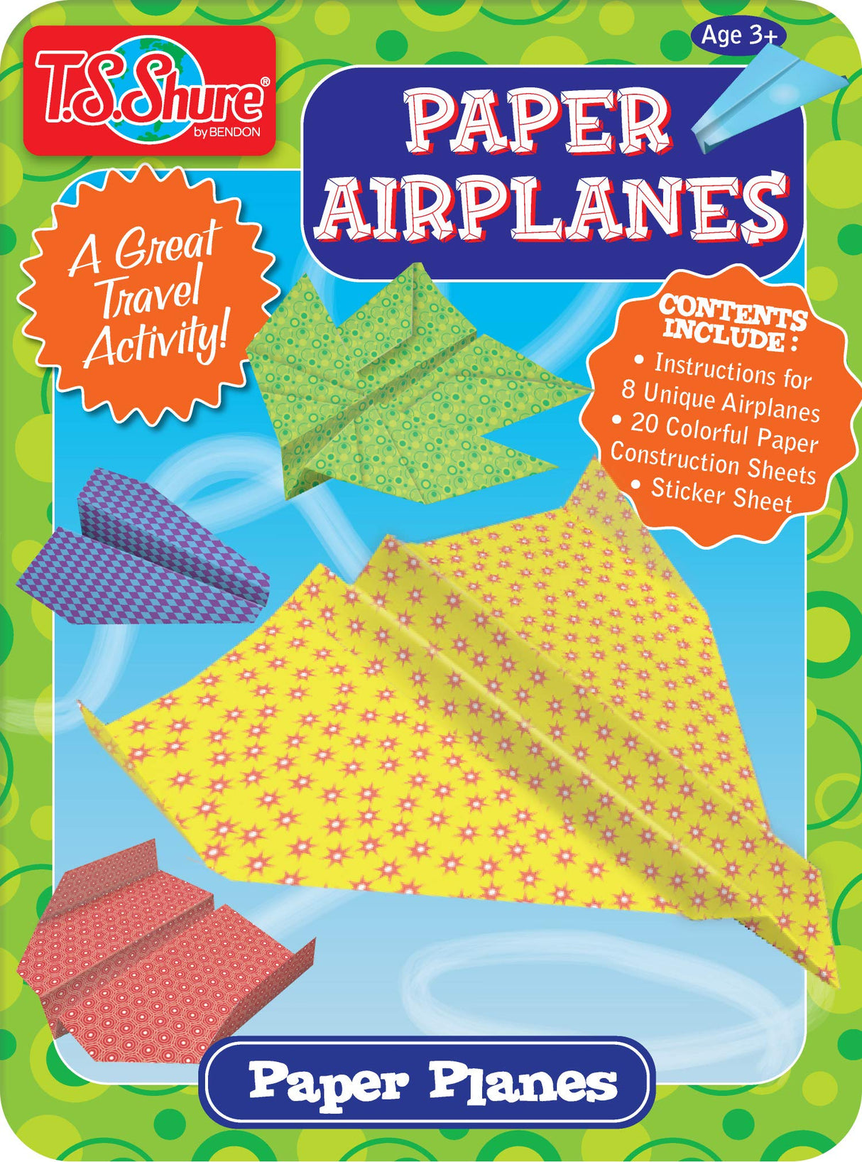 Bendon TS Shure Paper Airplanes Mini Activity Tin with 20 Paper Airplanes and Sticker Sheet 50435 Bendon
