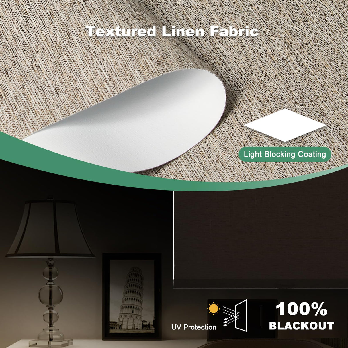 Tonature 100% Blackout Roller Blinds Cordless Shades with Natural Linen Fabric,Roller Blinds for Indoor Windows,Custom Blinds & Shades for Home,Bedroom,Custom Size,Khaki(Blackout) Tonature