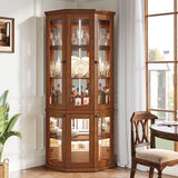 Tribesigns Corner Storage Cabinet, 71" Tall Corner Cabinet with Doors & LED Lights, 5-Tier Mid-Century Display Shelf for Living Room, Kitchen, Walnut Tribesigns