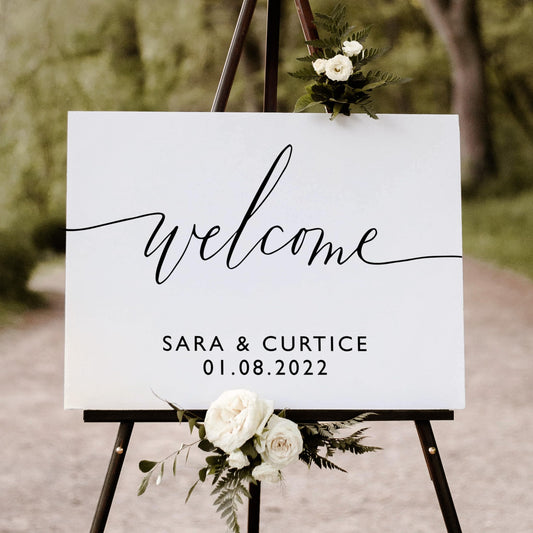 Custom Wooden Welcome Sign for Charming Weddings: Display Date & Couple Name, Personalized Welcome Wedding Sign, Weathered Oak Stain Wood Sign, - WoodArtSupply