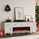 BVIUNTWO Farmhouse TV Stand with Fireplace for TVs Up to 95 Inch,Entertainment Center with 50" Electric Fireplace,88" TV Console with Storage Cabinet Drawers for Living Room(Off White) BVIUNTWO