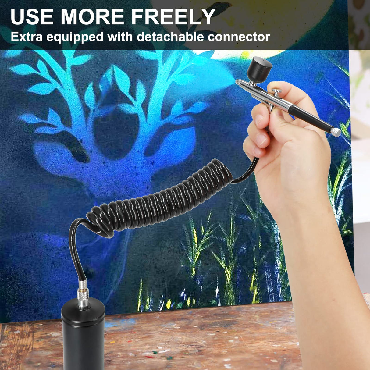 Airbrush Kit with Compressor, Auto Handheld Airbrush Gun with 0.3mm Tip, Rechargeable, Portable Air Brushes for Painting, Tattoo, Nail Art, Model Coloring, Makeup, Cake Ykall