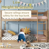 Twin Over Twin Low Bunk Beds with Rustic Headboard & Footboard – Solid Rubber Wood Floor Bunk Bed Frame, No Box Spring Needed, Perfect Small Bunked Frames for Kids, Teens, Boys Girls, Antique Oak Mirightone