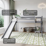 Callales Grey Twin Solid Wood Loft Bed with Slide & Removable Ladder Callales