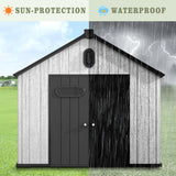 UDPATIO 8x10 FT Outdoor Storage Shed, Resin Plastic Shed with Floor Air Vents Side Windows Skylights Lockable Doors, Backyard Patio Garden, Grey UDPATIO