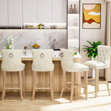 DKLGG 27''H Counter Height Bar Stools Set of 2, Velvet Tufted High Bar Stools with Back and Footrest, Upholstered Bar Tall Chairs for Kitchen Island, Dining Room, Pub(Beige) DKLGG